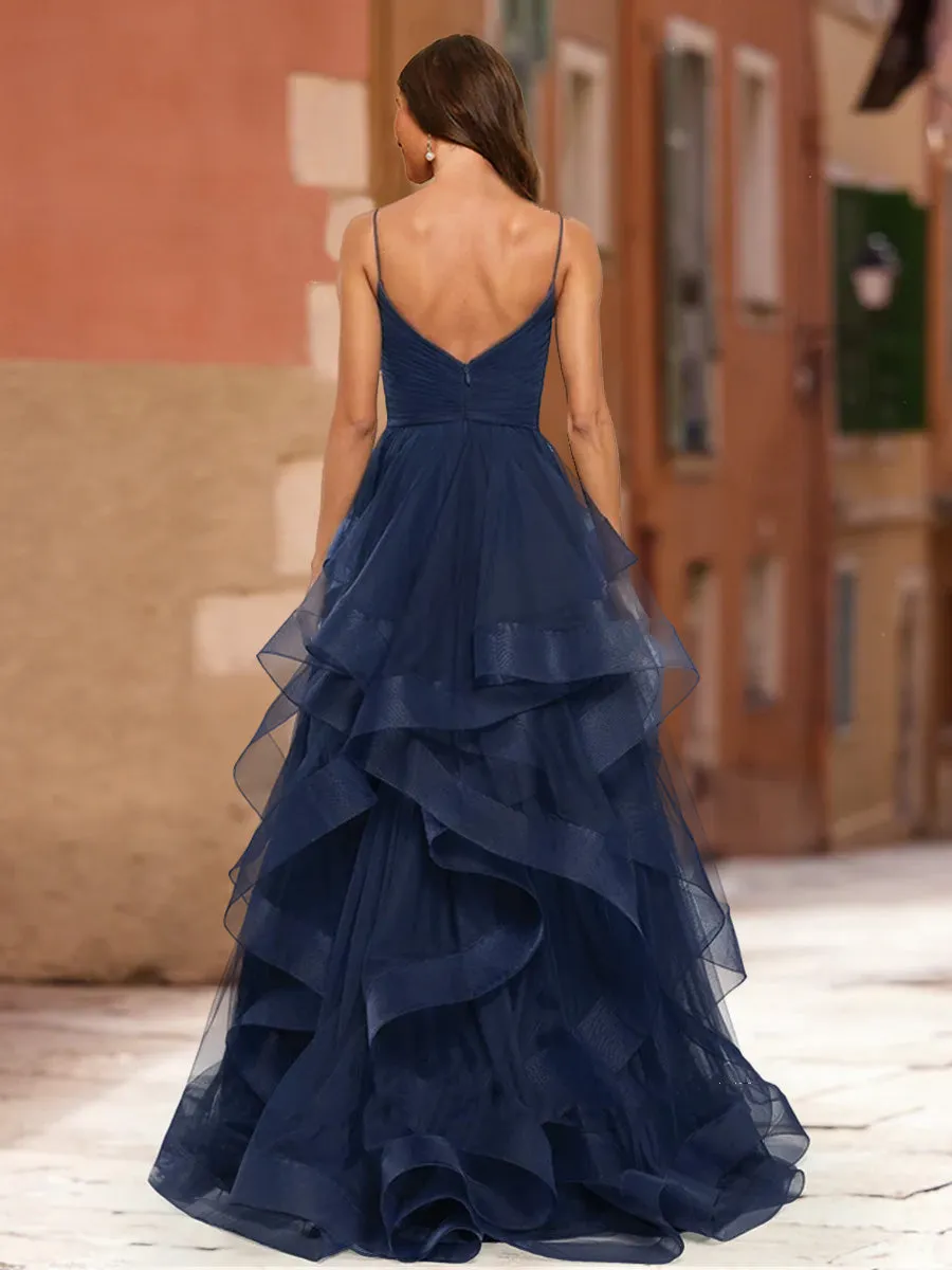 Ball Gown V-Neck Sleeveless Tiered Prom Dresses sold by Lavetir product image thumbnail 2