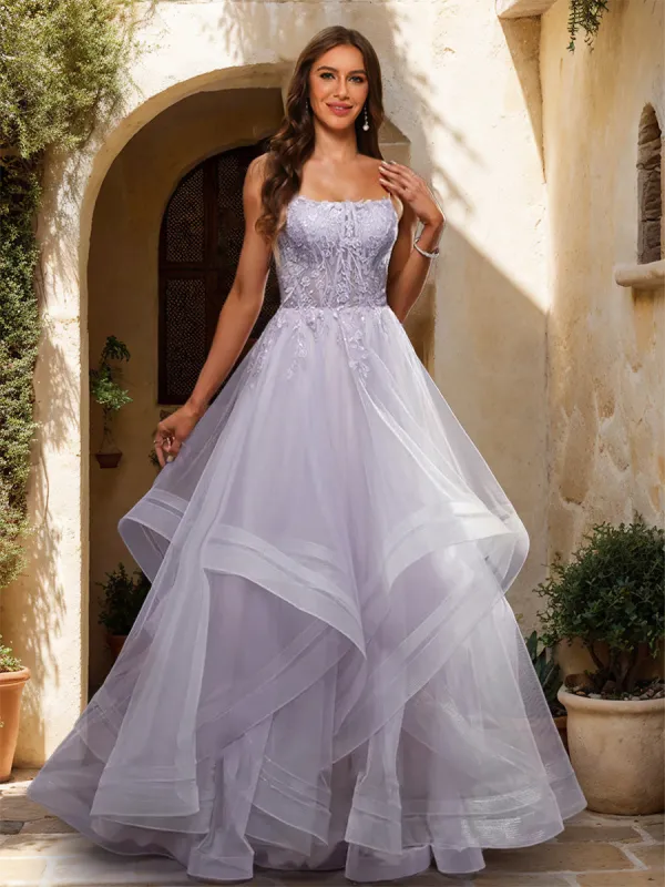 Ball Gown Scoop Sleeveless Applique Prom Dresses sold by Lavetir
