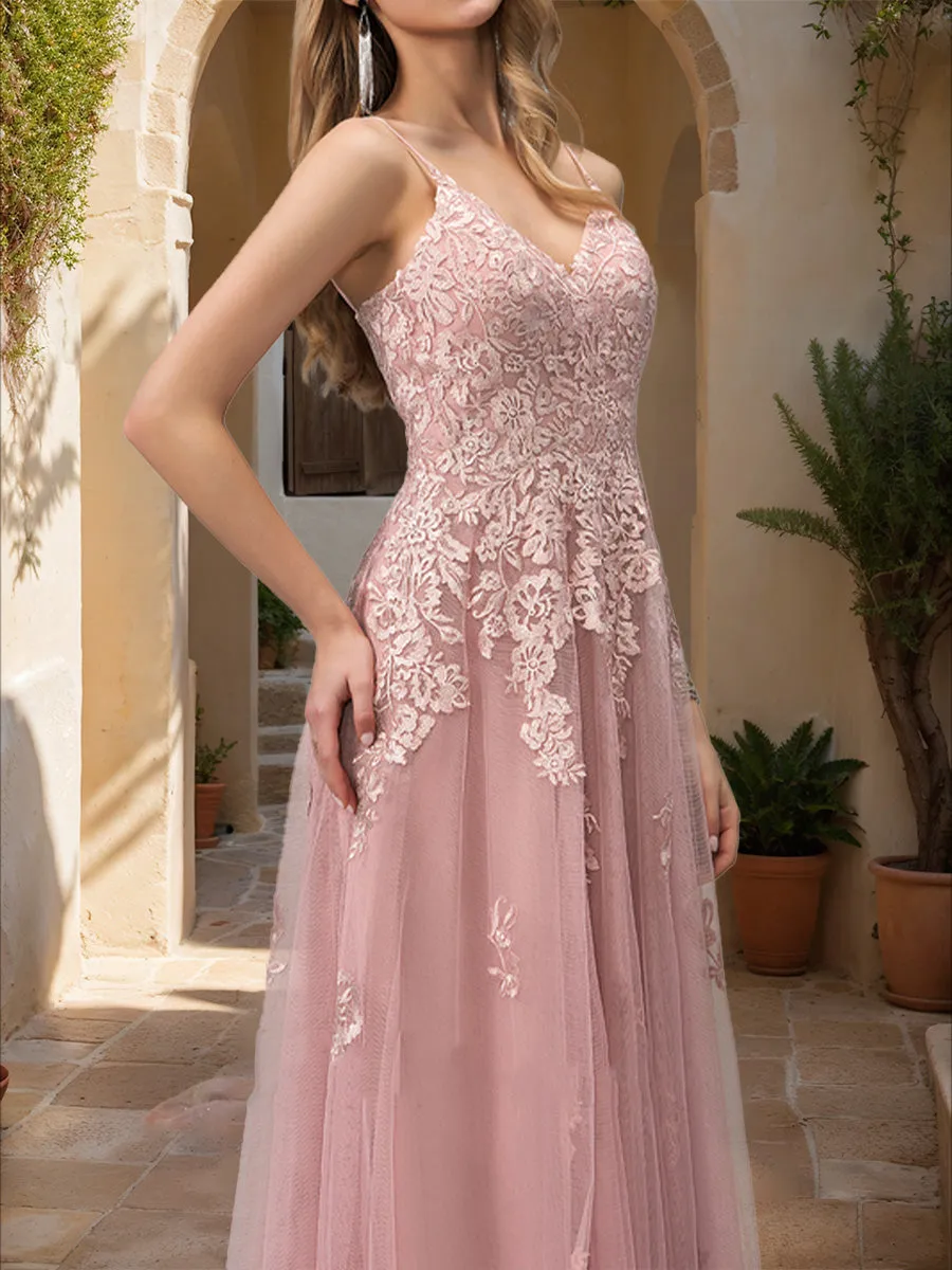 A-Line/Princess V-Neck Sleeveless Applique Prom Dresses sold by Lavetir product image thumbnail 4