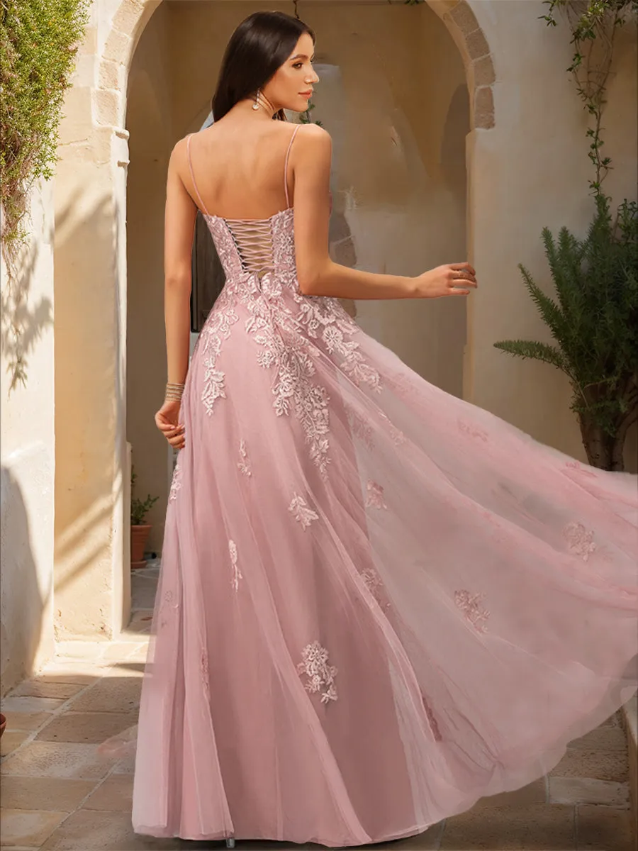 A-Line/Princess V-Neck Sleeveless Applique Prom Dresses sold by Lavetir product image thumbnail 2