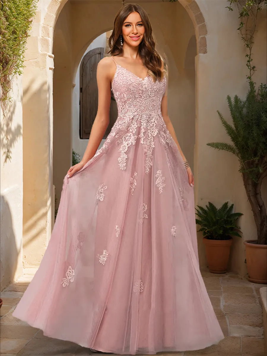 A-Line/Princess V-Neck Sleeveless Applique Prom Dresses sold by Lavetir