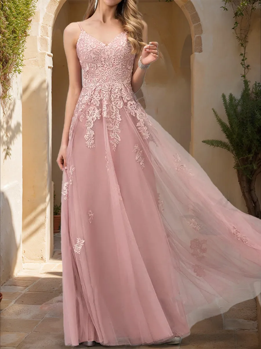 A-Line/Princess V-Neck Sleeveless Applique Prom Dresses sold by Lavetir product image thumbnail 3