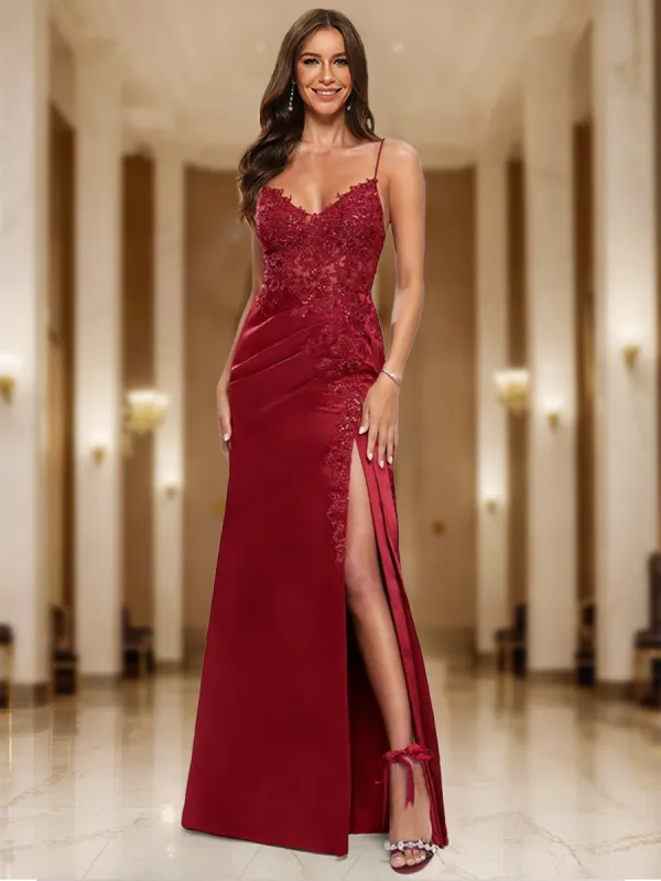 Sheath/Column V-Neck Sleeveless Split Side Prom Dresses sold by Lavetir