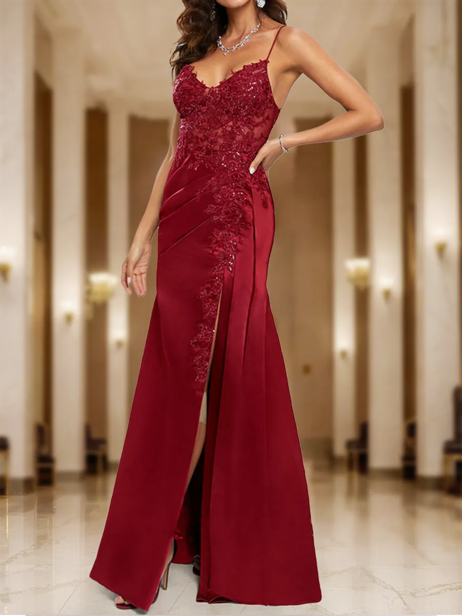 Sheath/Column V-Neck Sleeveless Split Side Prom Dresses sold by Lavetir product image thumbnail 3