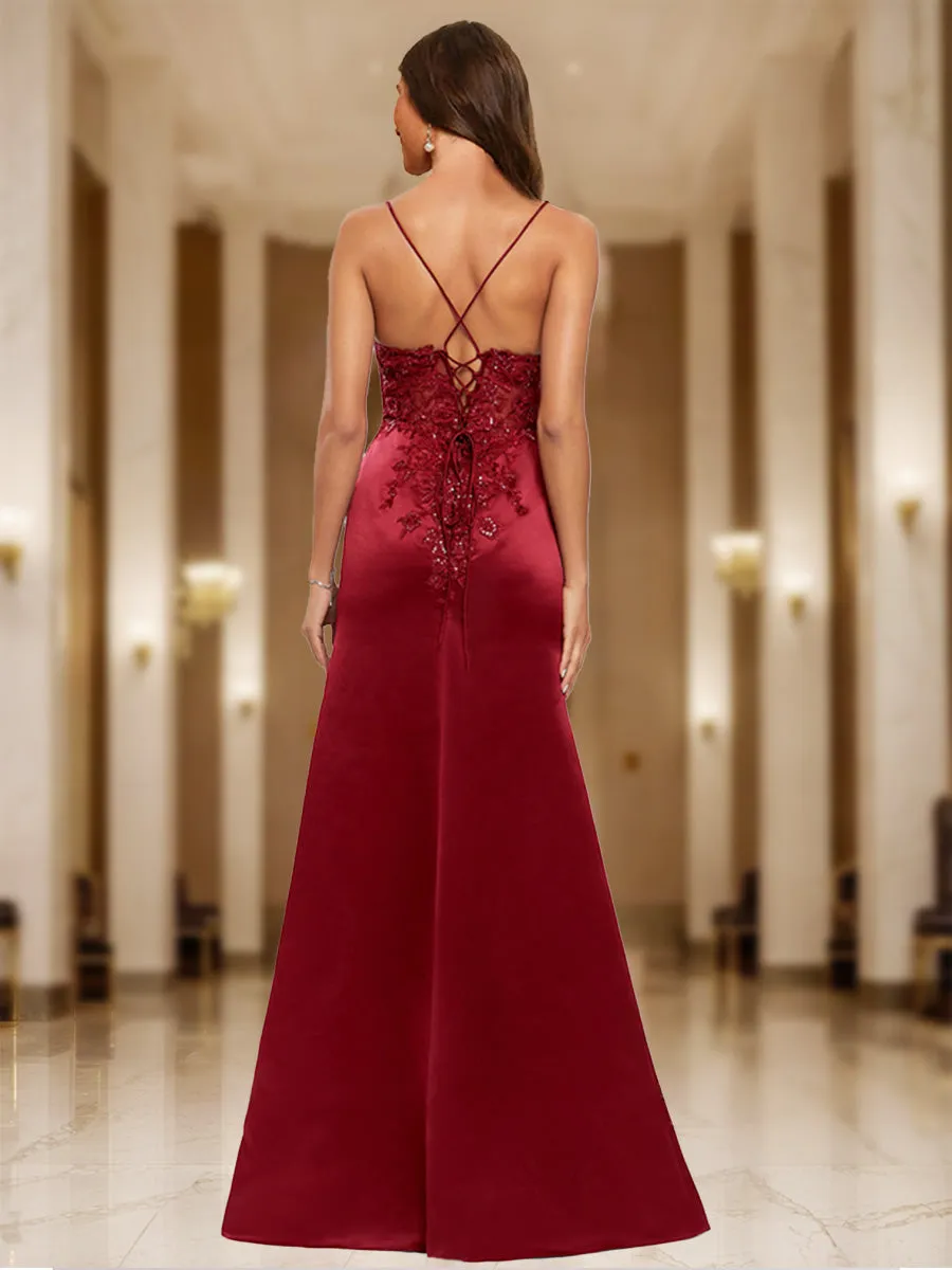 Sheath/Column V-Neck Sleeveless Split Side Prom Dresses sold by Lavetir product image thumbnail 2