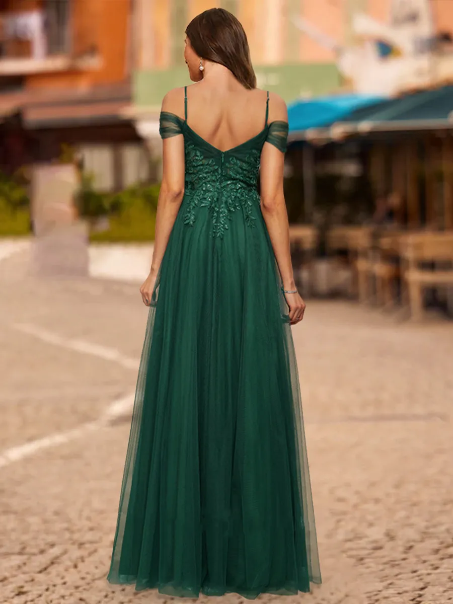 A-Line/Princess Cold Shoulder Short Sleeves Sequins Prom Dresses sold by Lavetir product image thumbnail 2