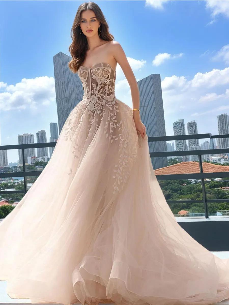 Ball Gown Strapless Sleeveless Appliques Wedding Dresses sold by Lavetir