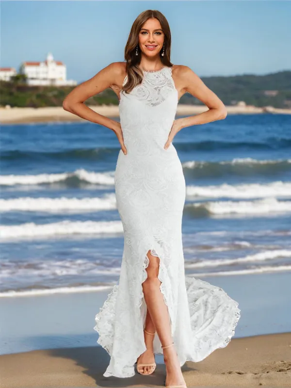 Trumpet/Mermaid Halter Sleeveless Lace Wedding Dresses sold by Lavetir