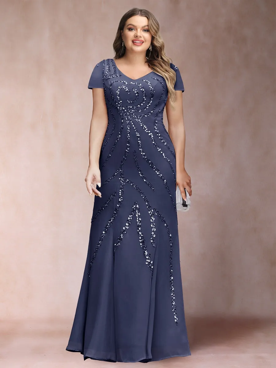 Sheath/Column V-Neck Floor-Length Plus Size Mother of the Bride Dresses With Jacket & Sequins sold by Lavetir product image thumbnail 3