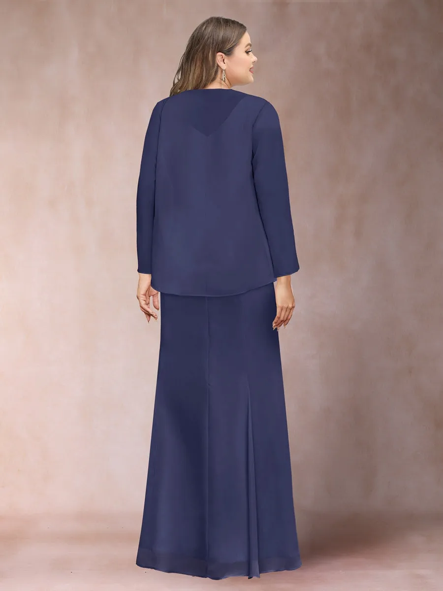 Sheath/Column V-Neck Floor-Length Plus Size Mother of the Bride Dresses With Jacket & Sequins sold by Lavetir product image thumbnail 2