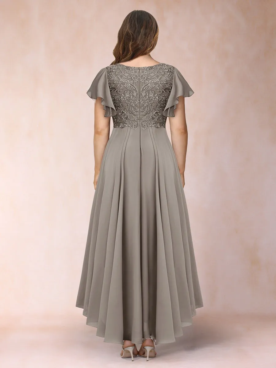 A-Line/Princess V-Neck Short Sleeves Long Plus Size Evening Dresses with Appliques sold by Lavetir product image thumbnail 2