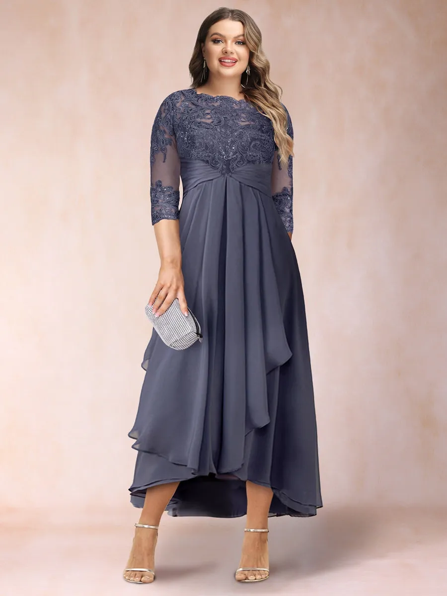 A-Line/Princess Sheer Neck 3/4 Sleeves Plus Size Mother of the Bride Dresses with Beading sold by Lavetir