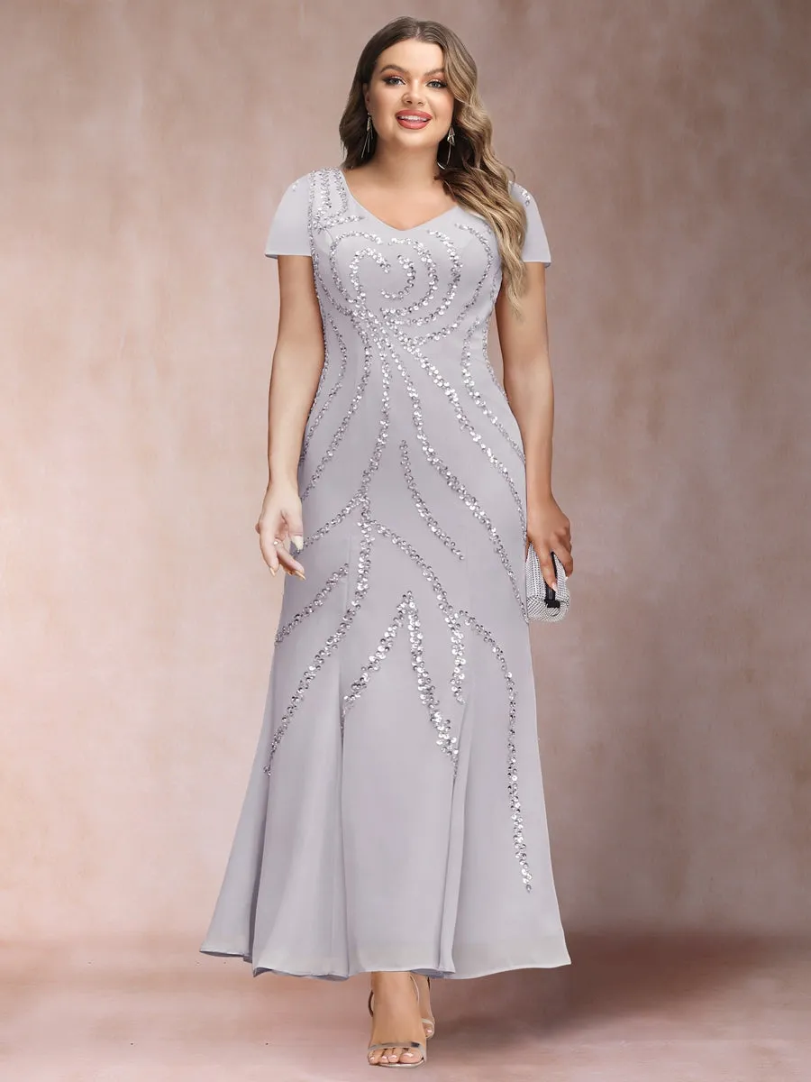 Sheath/Column V-Neck Ankle-Length Plus Size Evening Dresses With Jacket & Sequins sold by Lavetir product image thumbnail 3