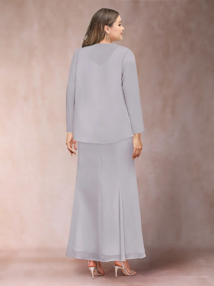 Sheath/Column V-Neck Ankle-Length Plus Size Evening Dresses With Jacket & Sequins sold by Lavetir product image thumbnail 2