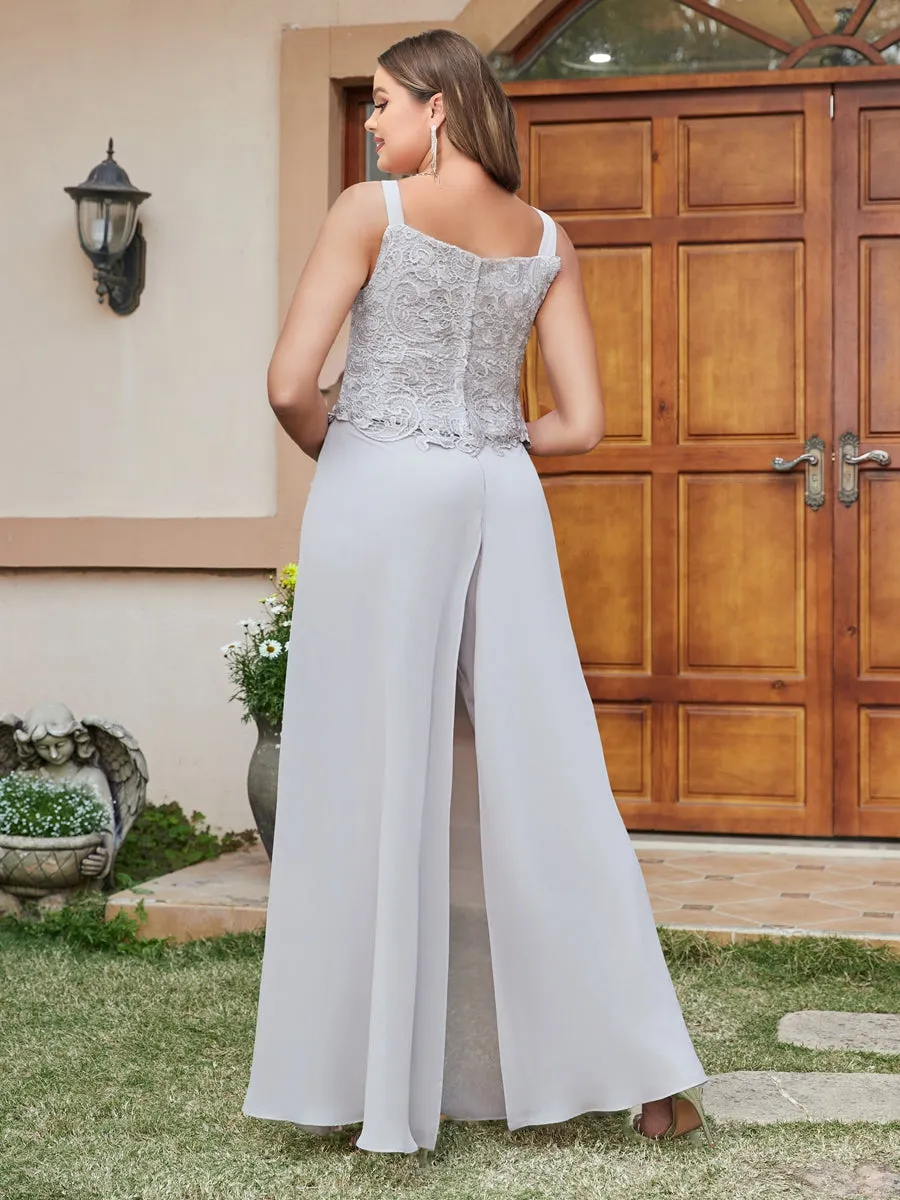 Lace Chiffon Square Neck 3/4 Sleeves 3 Pieces Plus Size Pantsuits with Appliques & Jacket sold by Lavetir product image thumbnail 4