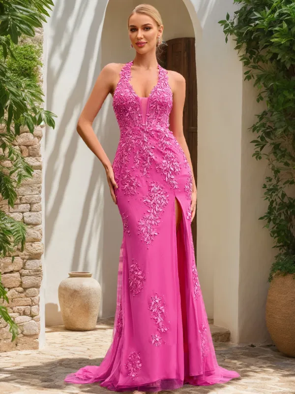 Trumpet/Mermaid Halter Sleeveless Split Side Prom Dresses sold by Lavetir