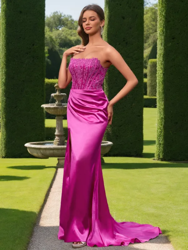 Trumpet/Mermaid Strapless Sleeveless Split Side Prom Dresses sold by Lavetir