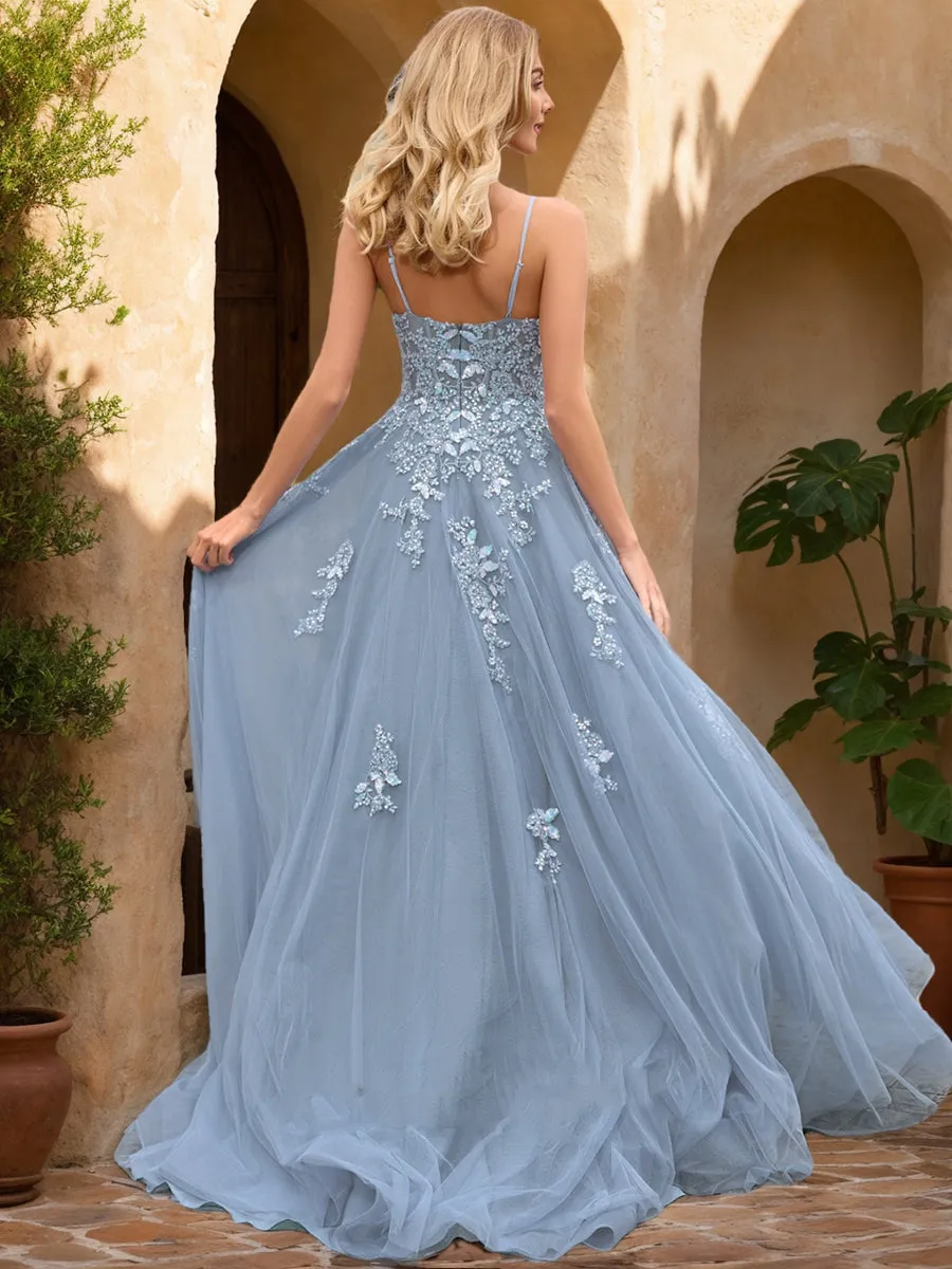 A-Line/Princess V-Neck Sleeveless Appliques Prom Dresses sold by Lavetir product image thumbnail 2