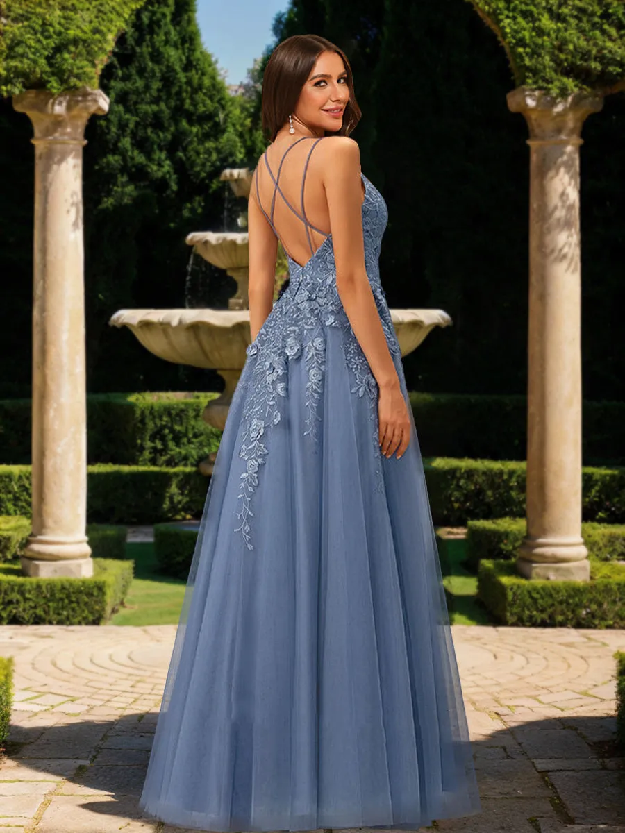 A-Line/Princess V-Neck Sleeveless Prom Dresses with Applique sold by Lavetir product image thumbnail 2