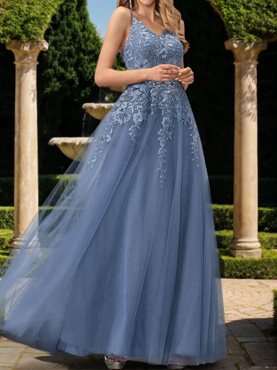 A-Line/Princess V-Neck Sleeveless Prom Dresses with Applique sold by Lavetir product image thumbnail 3