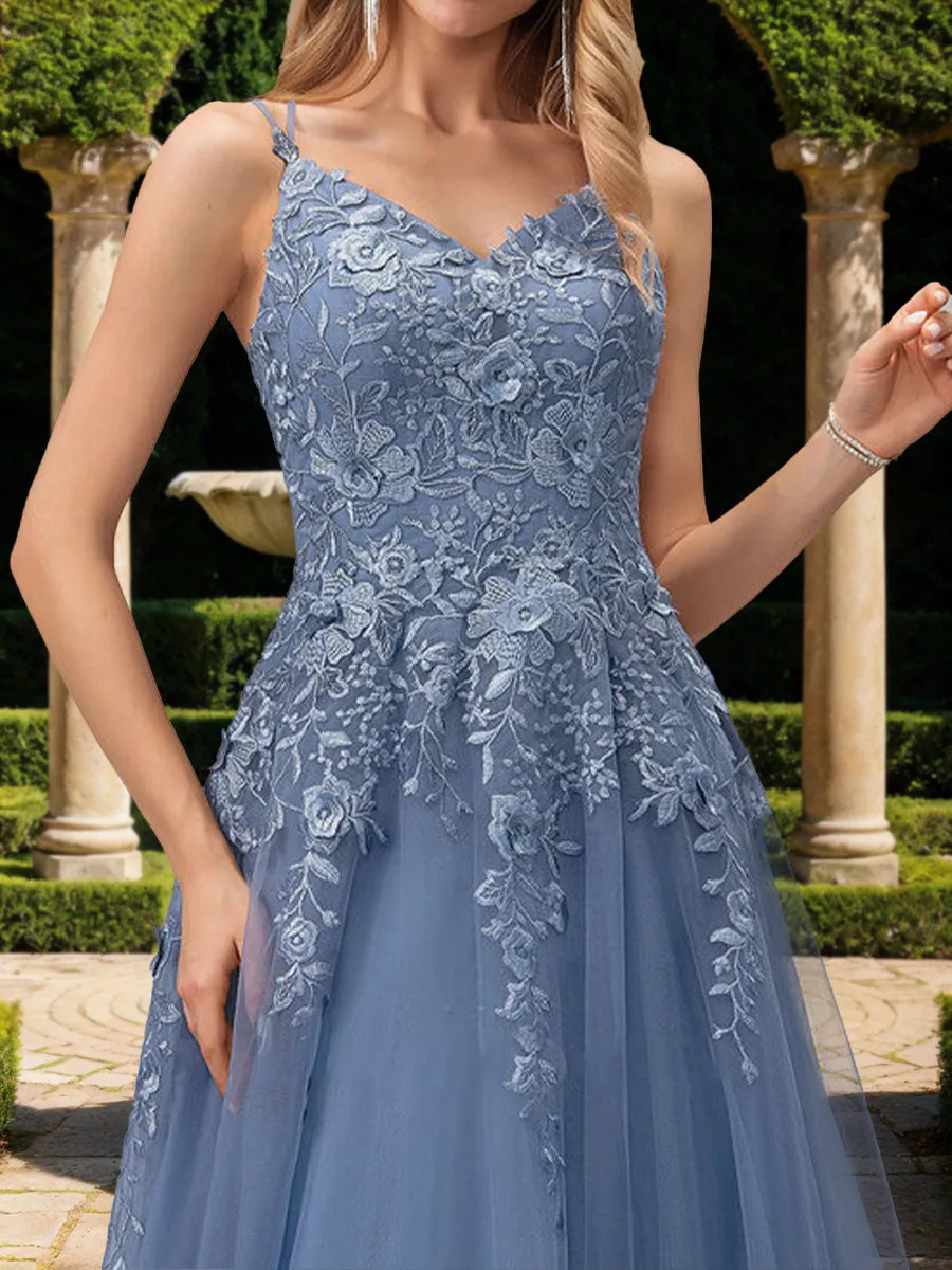 A-Line/Princess V-Neck Sleeveless Prom Dresses with Applique sold by Lavetir product image thumbnail 4
