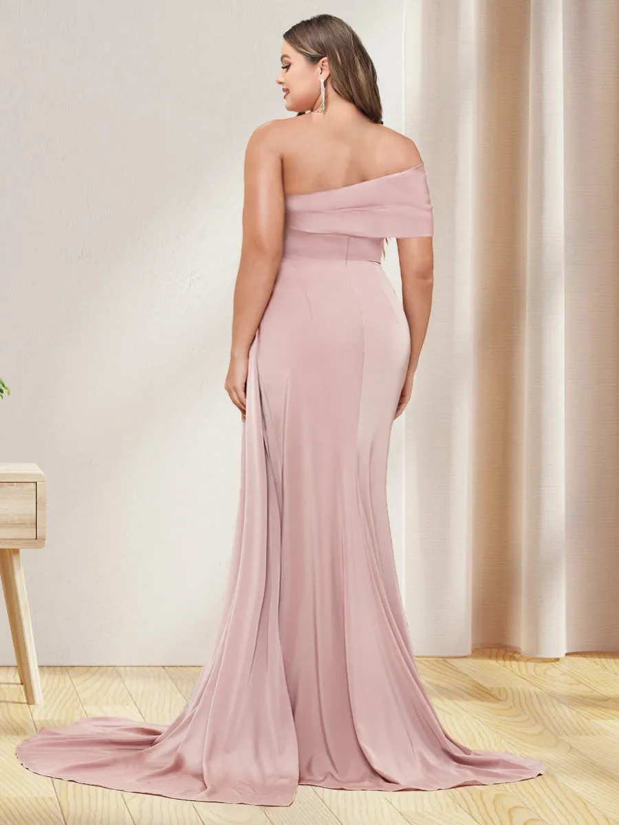 Sheath/Column One-Shoulder Long Formal Plus Size Dresses with Split Side sold by Lavetir product image thumbnail 2