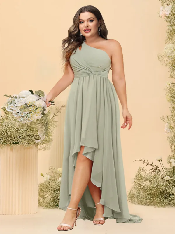 A-line/Princess One-The-Shoulder Asymmetrical Long Plus Size Bridesmaid dresses sold by Lavetir