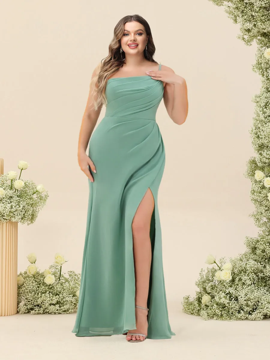Sheath/Column One-Shoulder Long Ruched Plus Size Bridesmaid Dresses with Split Side sold by Lavetir