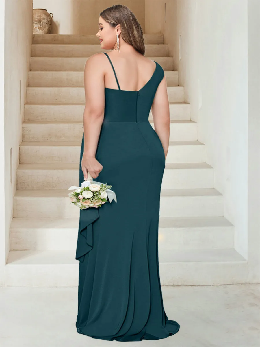 Sheath/Column Sweetheart Sleeveless Floor-Length Plus Size Formal Dresses with Split Side & Ruched sold by Lavetir product image thumbnail 2
