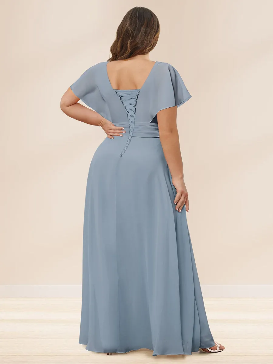 A-Line/Princess V-Neck Long Plus size Bridesmaid Dresses with Ruffles sold by Lavetir product image thumbnail 2