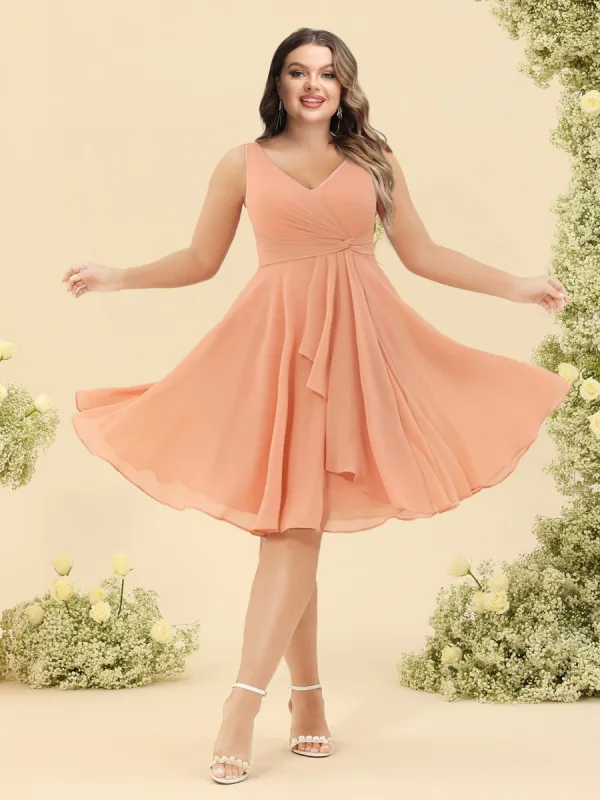 A-Line/Princess Knee-Length V-Neck Plus Size Bridesmaid Dresses With Ruffles sold by Lavetir