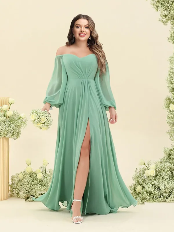 A-Line/Princess Sweetheart Floor-Length Long Plus Size Bridesmaid Dresses with Split Side & Ruffles sold by Lavetir