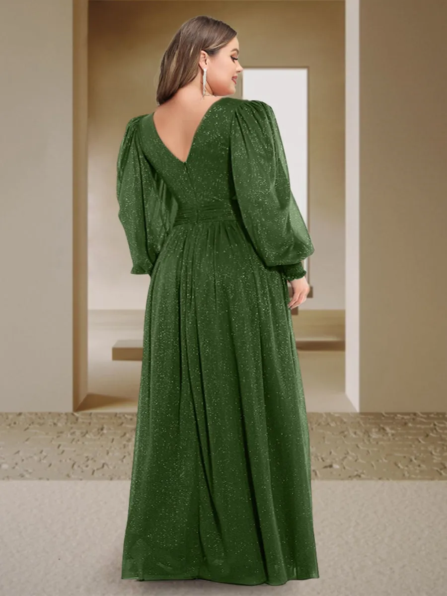 Sexy A-Line/Princess V-Neck Long Sleeves Floor-Length Plus Size Bridesmaid Dresses with Side Slit sold by Lavetir product image thumbnail 2