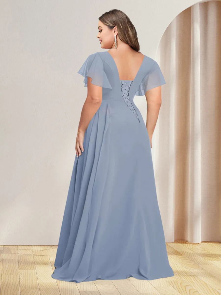 A-Line/Princess V-Neck Long Plus Size Bridesmaid Dresses with Split Side sold by Lavetir product image thumbnail 2