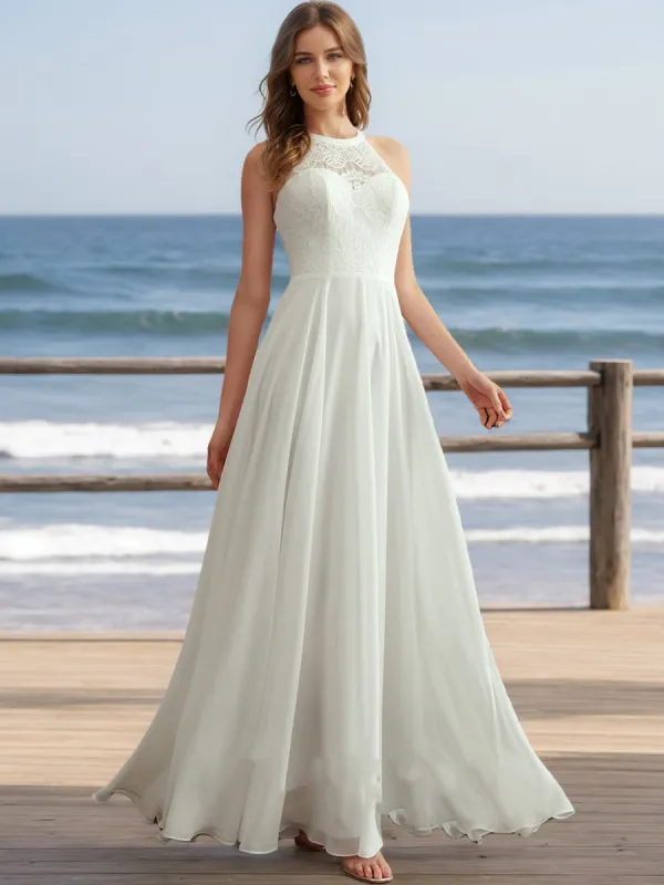 A-Line/Princess Scoop Sleeveless Lace Wedding Dresses sold by Lavetir