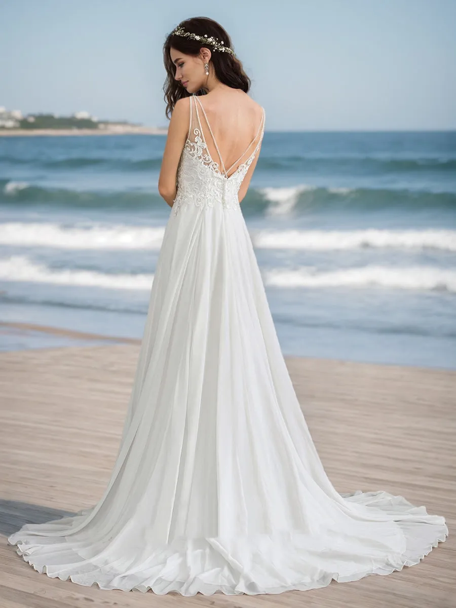 A-Line/Princess V-Neck Sleeveless Beading Wedding Dresses sold by Lavetir product image thumbnail 2