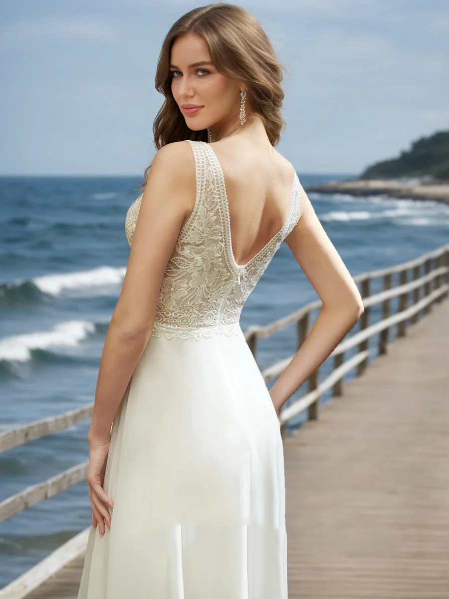 A-Line/Princess V-Neck Long Sleeves Lace Wedding Dresses sold by Lavetir product image thumbnail 4