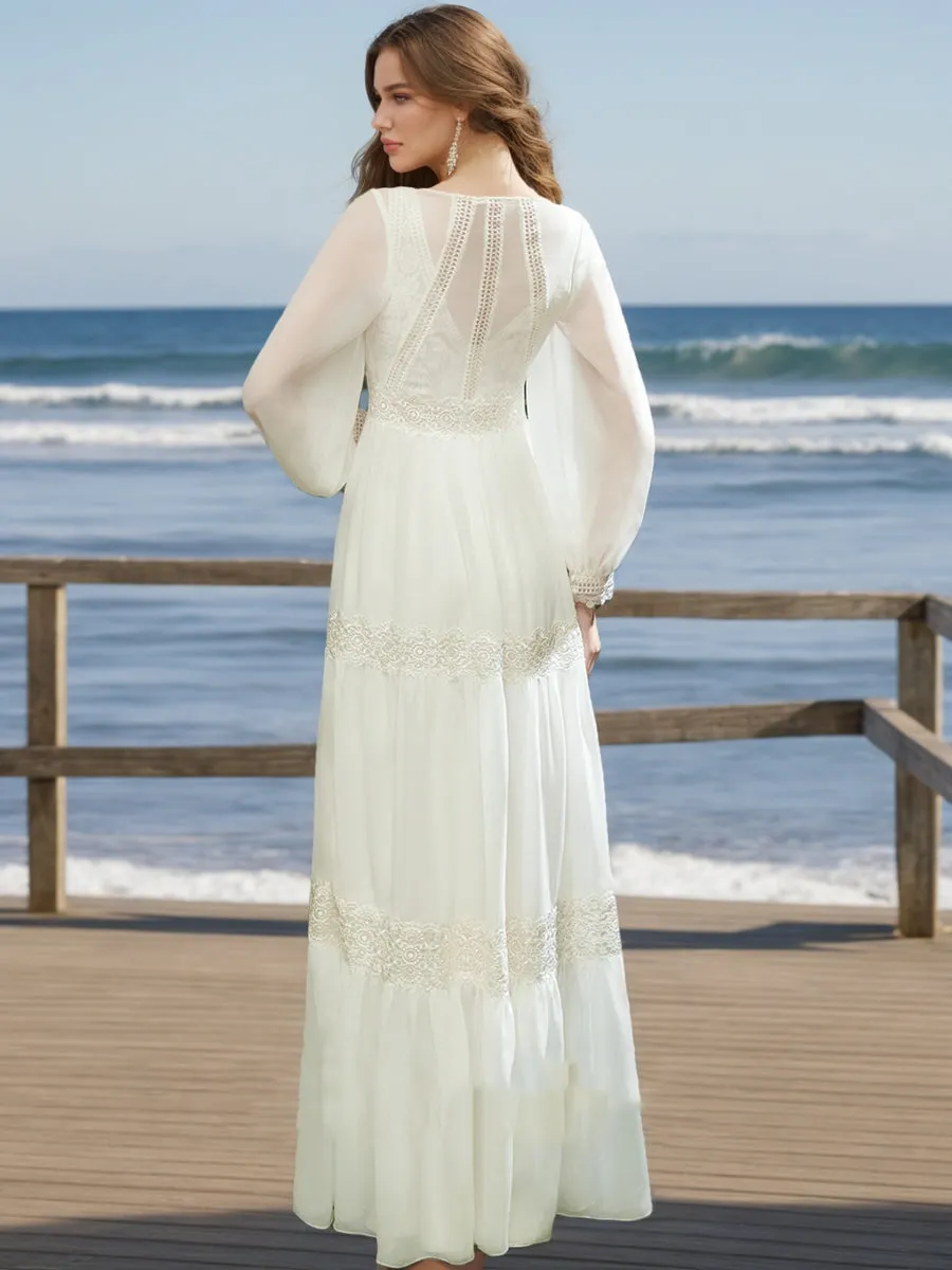 A-Line/Princess V-Neck Long Sleeves Lace Wedding Dresses sold by Lavetir product image thumbnail 2