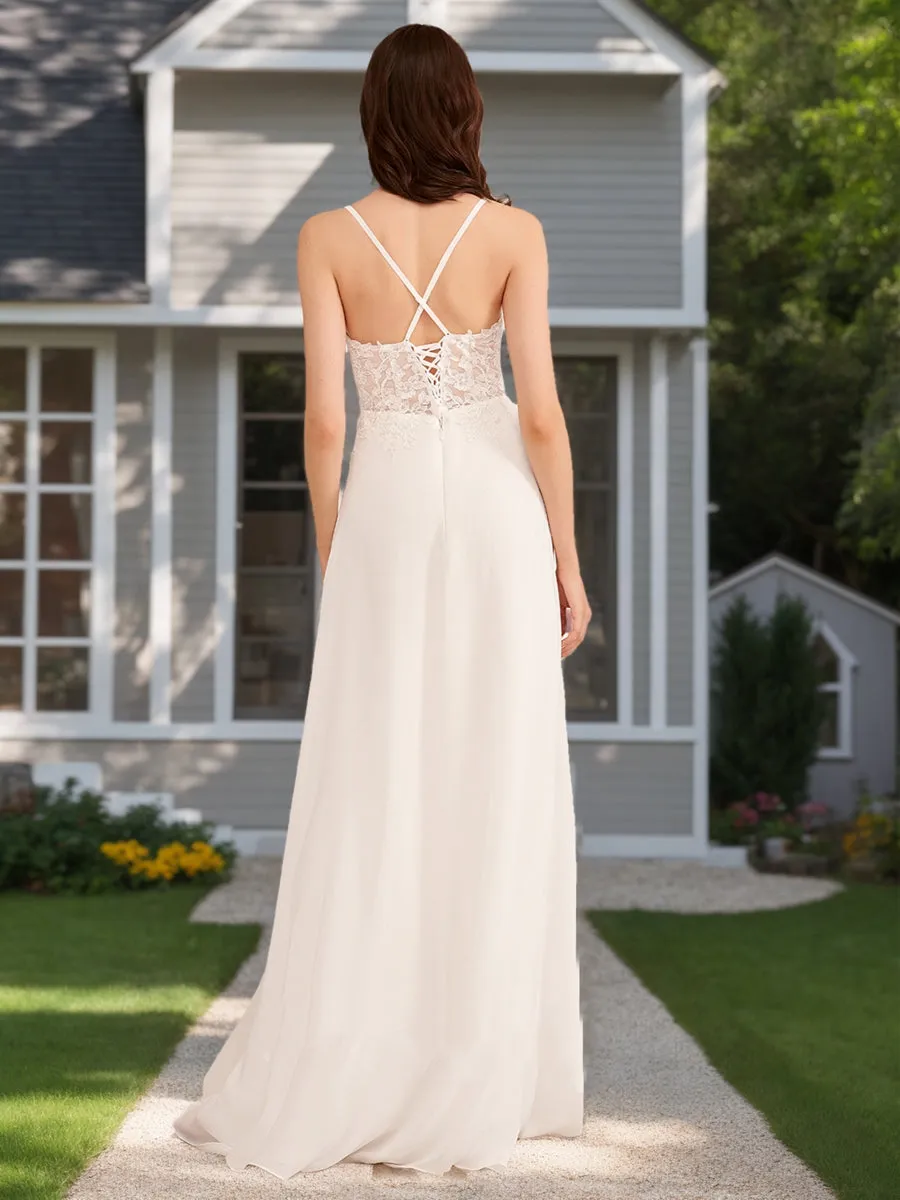 A-Line/Princess V-Neck Sleeveless Ruffles Wedding Dresses sold by Lavetir product image thumbnail 2