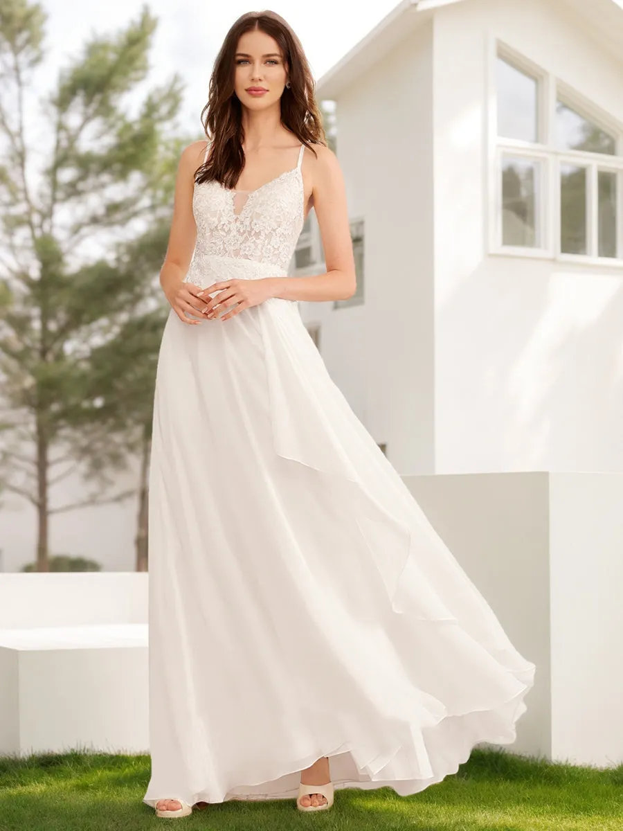 A-Line/Princess V-Neck Sleeveless Ruffles Wedding Dresses sold by Lavetir