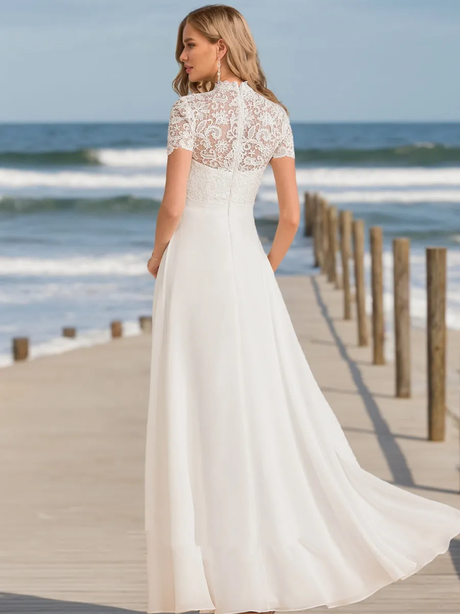 A-Line/Princess High Neck Short Sleeves Lace Wedding Dresses sold by Lavetir product image thumbnail 2