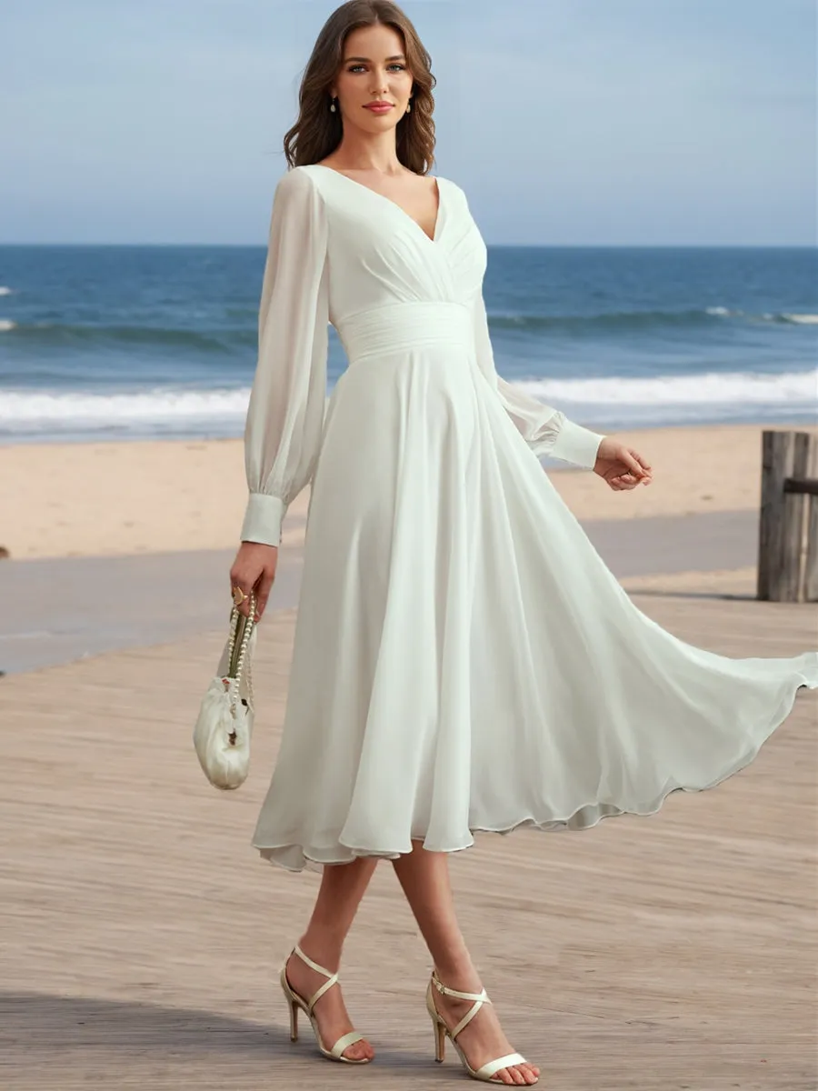 A-Line/Princess V-Neck Long Sleeves Ruffles Wedding Dresses sold by Lavetir