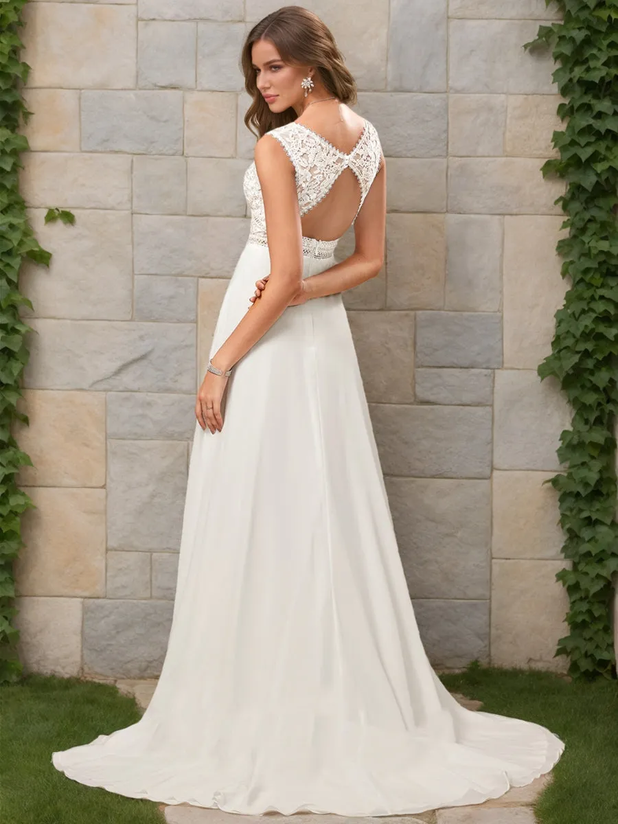 A-Line/Princess V-Neck Sleeveless Lace Wedding Dresses sold by Lavetir product image thumbnail 2