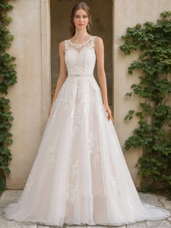 A-Line/Princess Scoop Sleeveless Beading Wedding Dresses sold by Lavetir