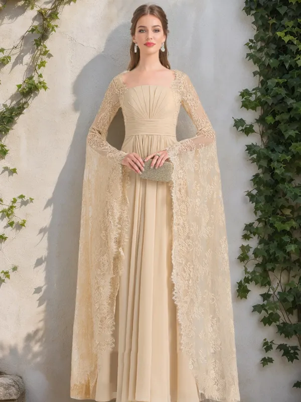 A-Line/Princess Square Neck Long Sleeves Ruched Wedding Dresses sold by Lavetir