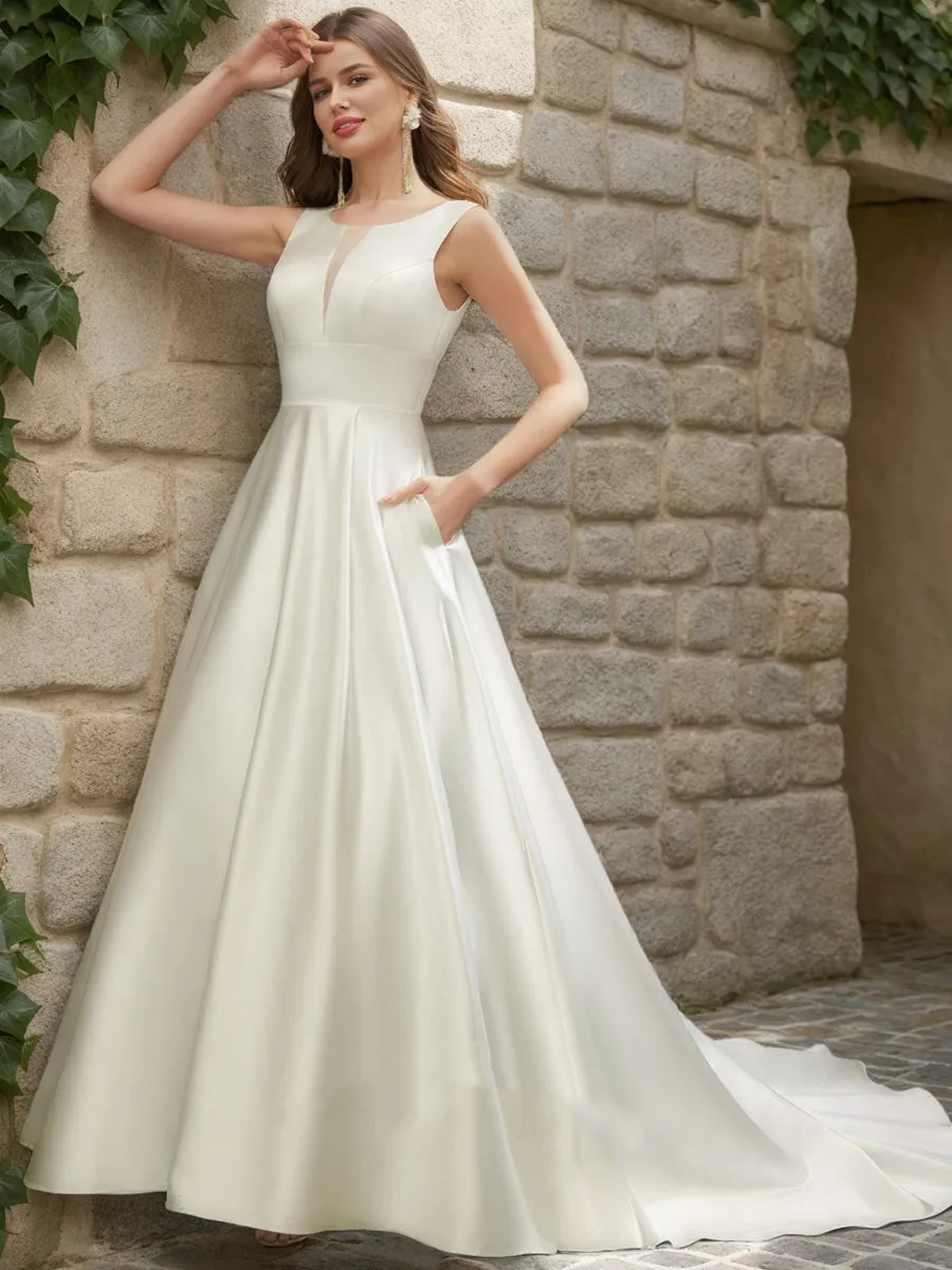 A-Line/Princess Scoop Sleeveless Ruched Wedding Dresses sold by Lavetir