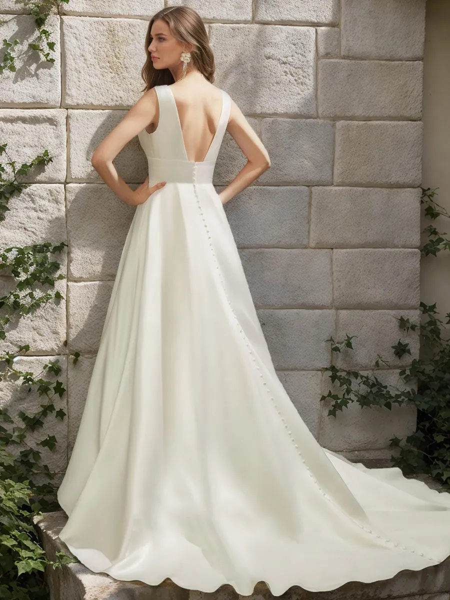 A-Line/Princess Scoop Sleeveless Ruched Wedding Dresses sold by Lavetir product image thumbnail 2