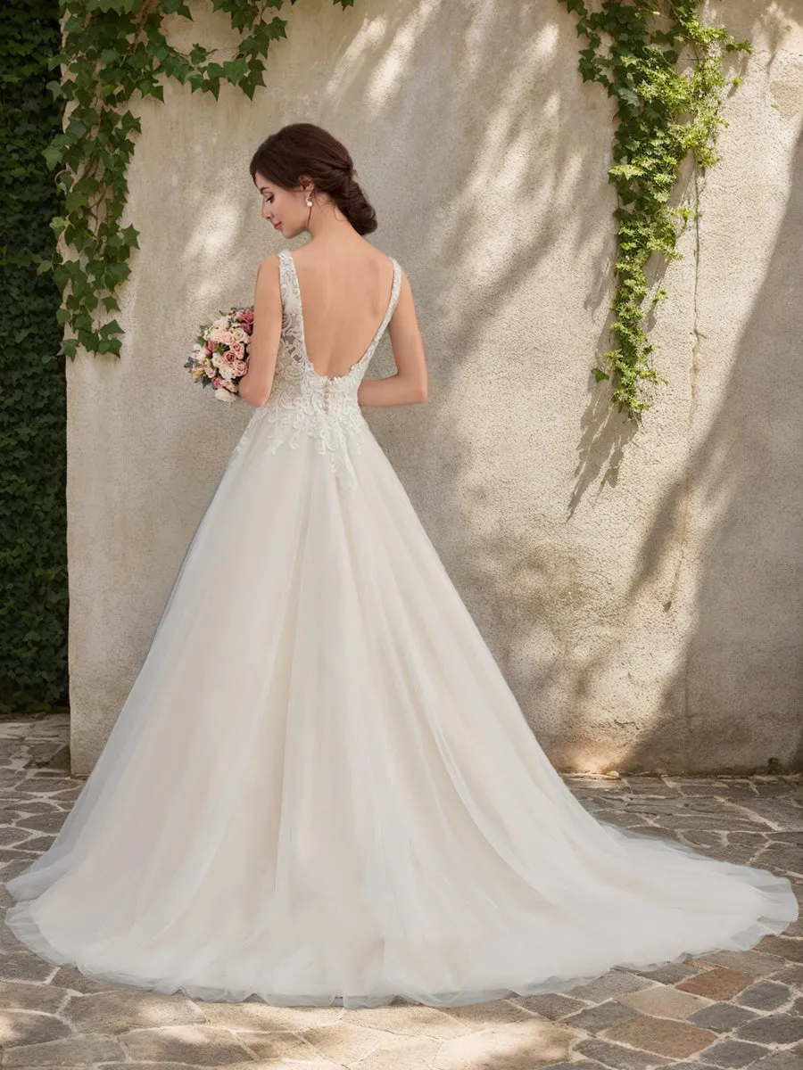 A-Line/Princess V-Neck Sleeveless Lace Wedding Dresses sold by Lavetir product image thumbnail 2