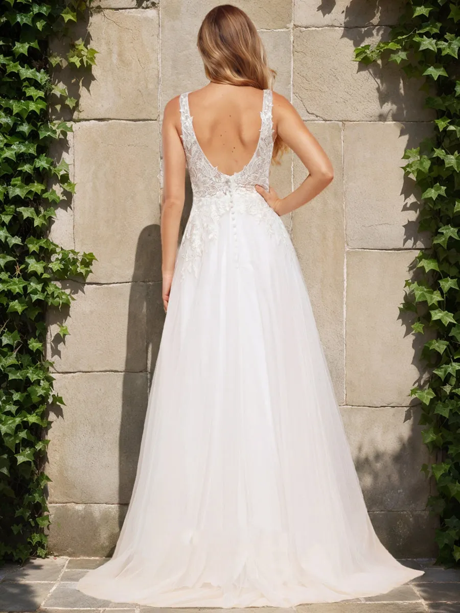 A-Line/Princess V-Neck Sleeveless Sequins Wedding Dresses sold by Lavetir product image thumbnail 2