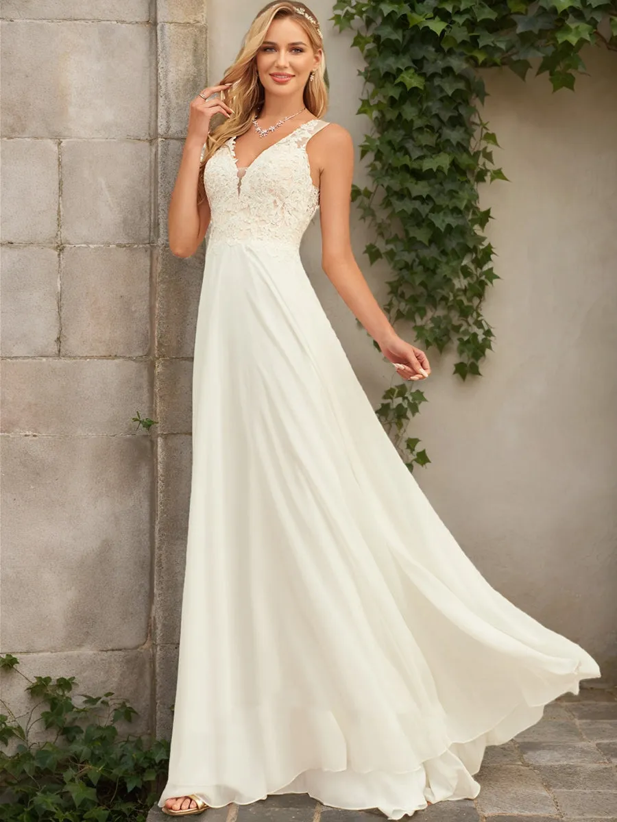 A-Line/Princess V-Neck Sleeveless Lace Wedding Dresses sold by Lavetir product image thumbnail 3